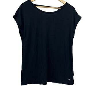 GapFit Dry Breathe Lightweight Roll Sleeve V Back Cut out BLACK T-Shirt Medium